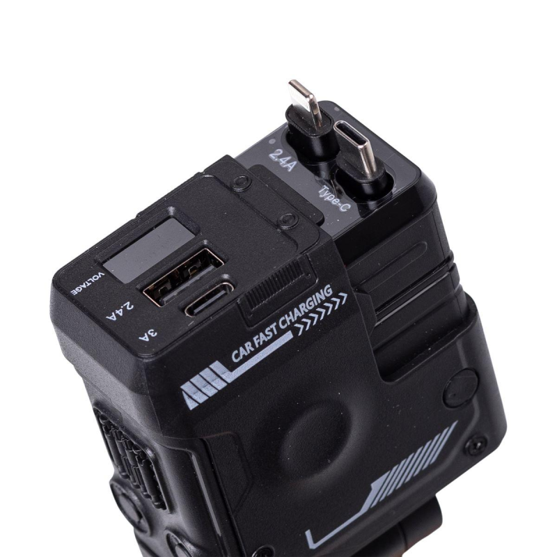 Автомобільний зарядний пристрій MECHA з висувними кабелями та портами USB/Type-C Чорний HP-A1B
