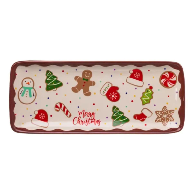 Блюдо сервірувальне новорічне для закусок Merry Christmas 34×14×2 (см) блюдо прямокутне різдвяне з порцеляни CR-1-38
